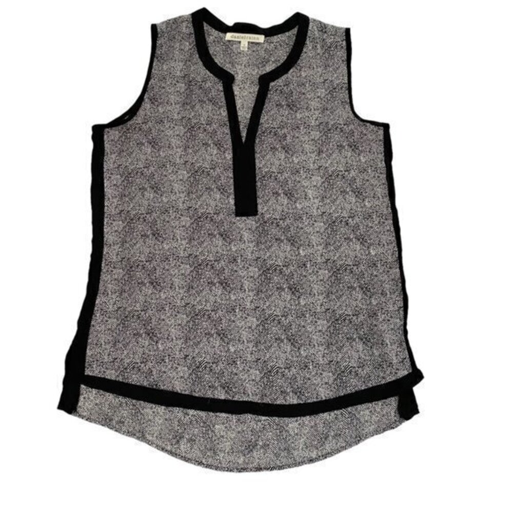 Daniel Rainn Women Blouse Tank Sleeveless V-Neckline Hi Low Hem Black White M
